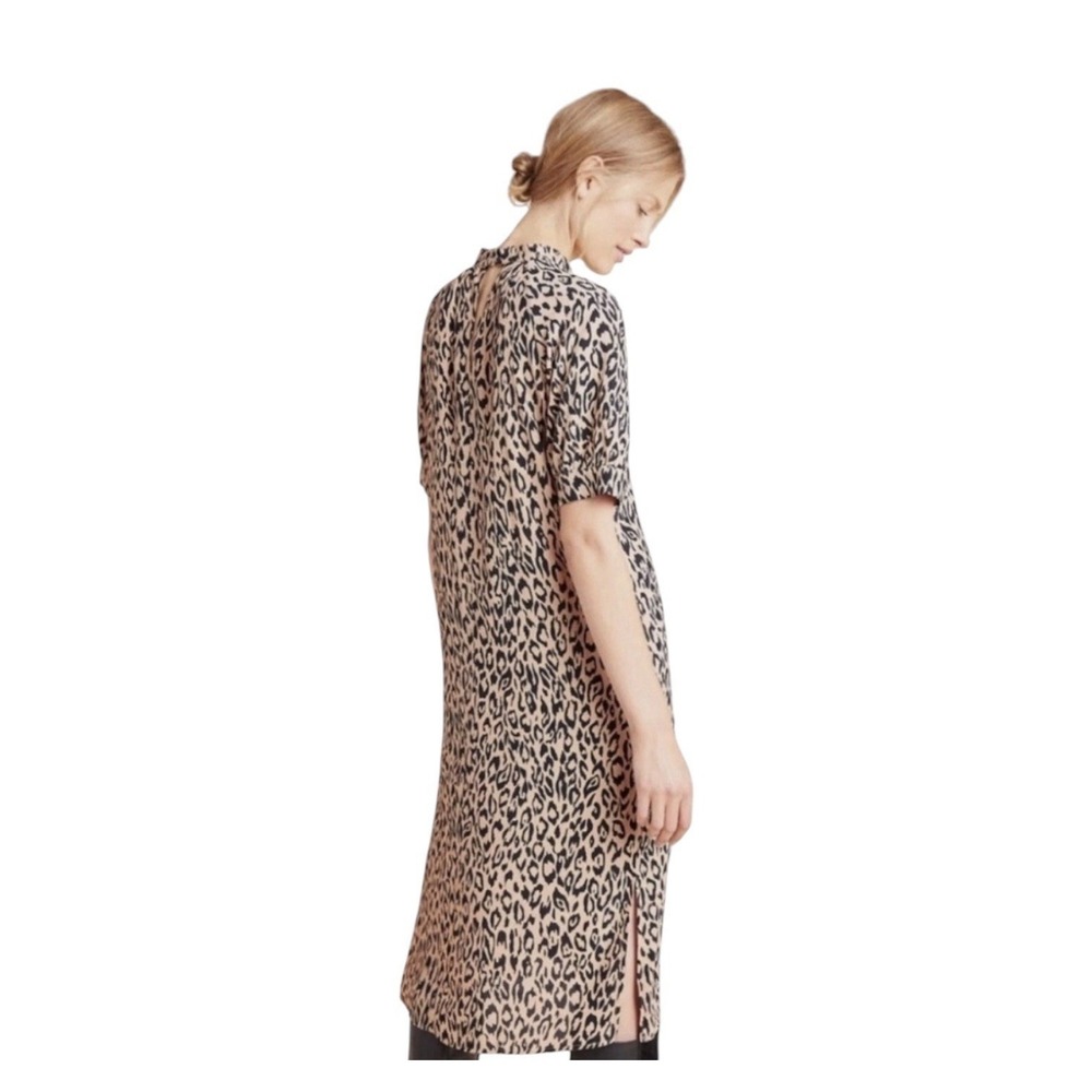 New Anthropologie McKenzie Leopard Mock Neck Midi Dress Medium Lined Formal